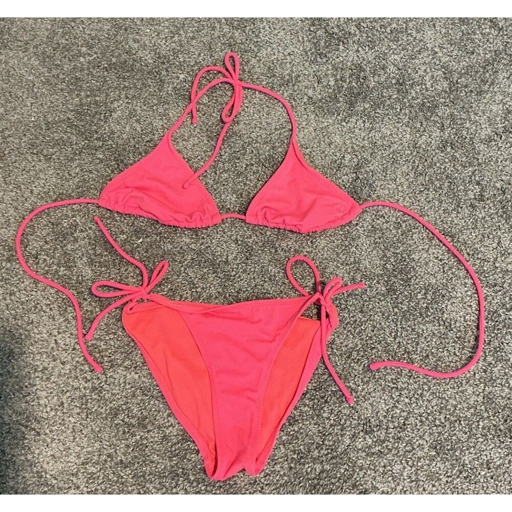 Vintage OP Ocean Pacific Bikini Womens Small Hot Pink Trangle Side Tie  Beach